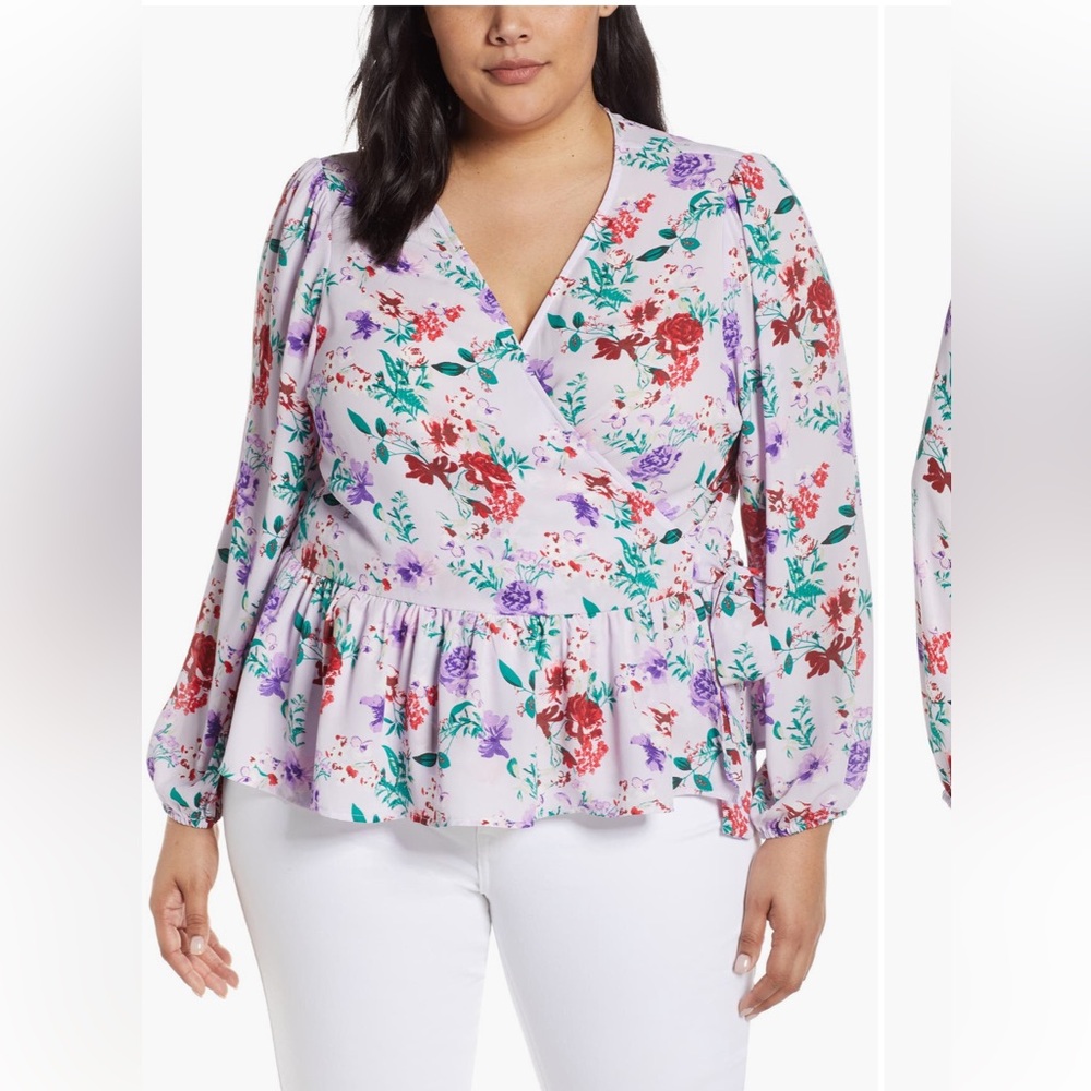 Bobeau Floral Wrap Blouse